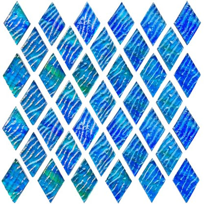 60 Pieces Diamond Shape Blue Green Transparent Stained Glass Pieces (60 Count)