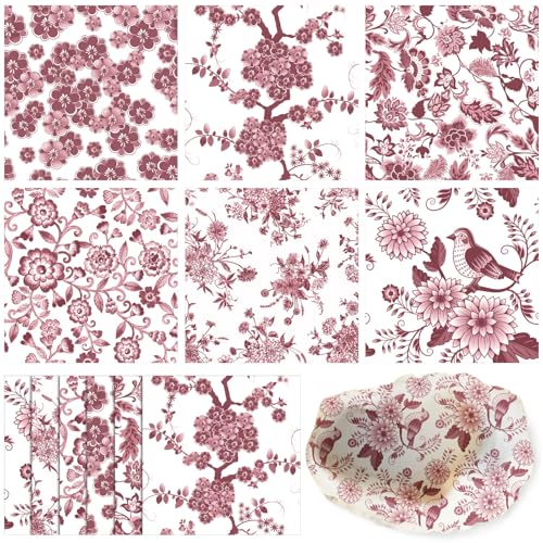 36 Pack 6 Style Red and White Decoupage Chinoiserie Napkins (36 Count)
