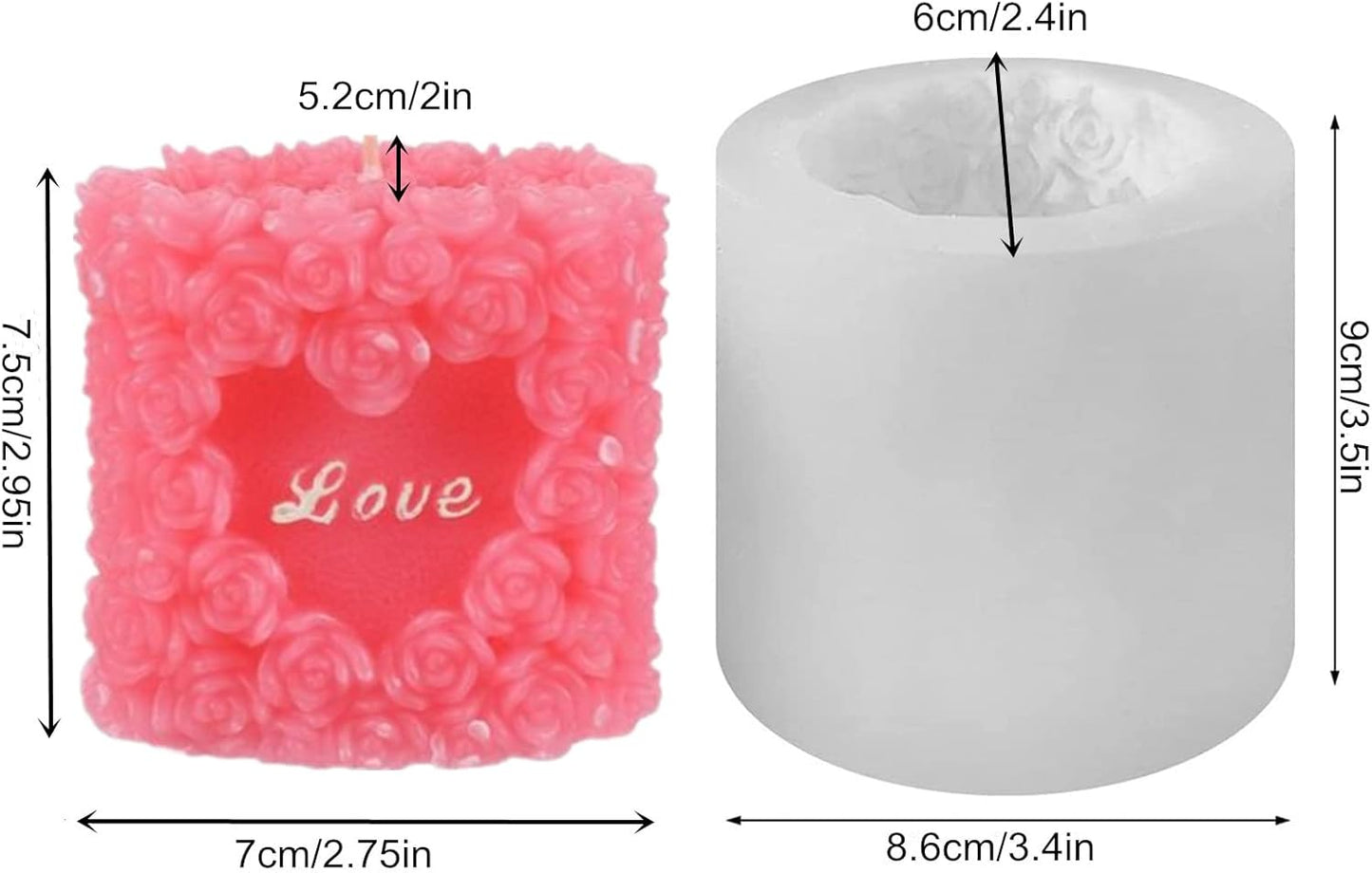 3D Rose Silicone Candle Molds Soap Molds Lovely Wedding Candle Molds Fondant Cake Moulds for Birthday Valentine's Day Wedding
