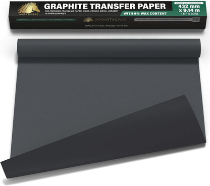 MyArtscape Graphite Transfer Paper Roll - Black Waxed Carbon Paper 17" x 30ft Transfer Paper Roll, Graphite Paper, Precise Carbon Paper Ideal as tracing Paper for Drawing