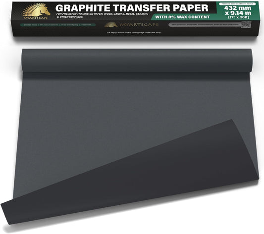 MyArtscape Graphite Transfer Paper Roll - Black Waxed Carbon Paper 17" x 30ft Transfer Paper Roll, Graphite Paper, Precise Carbon Paper Ideal as tracing Paper for Drawing