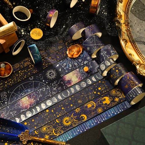 20 Rolls Galaxy Washi Tape Set Stars Arts Adhesive Tapes Gold Silver Foil Decorative Masking Tape Sets for Craft (120 Foot)