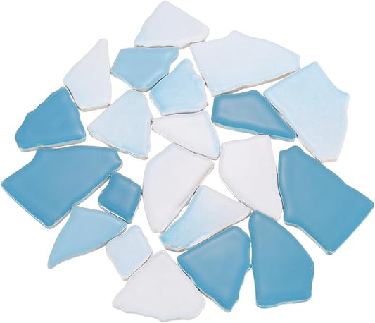 uxcell 500g/1.1LB Irregular Ceramics Mosaic Tiles, 3.2-8.5 cm Bulk Stained Ceramic Mosaic Pieces Stones Mosaic Kits for DIY Art Craft Projects Home Decor, Mixed Light Blue