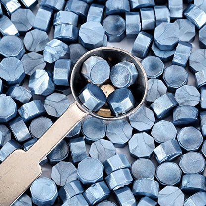 360 Pcs Blue Sealing Wax Beads Set for Wax Seal Stamp with Candles and Melting Spoon