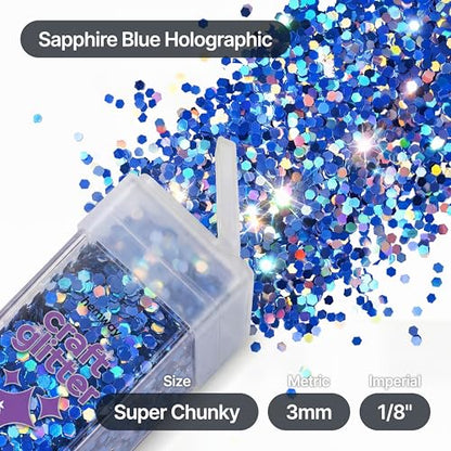 Craft Glitter Shaker Sapphire Blue Holographic 110g Super Chunky (3.9 Ounce)