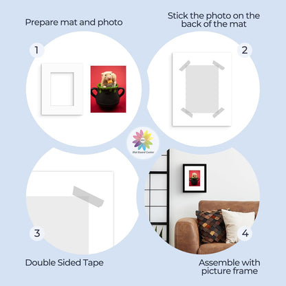 Mat Board Center, Pack of 50, 8x10 for 5x7 White Mats - Acid Free, 4-ply Thickness, White Core - for Pictures, Photos, Framing