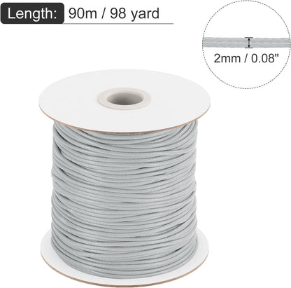 MECCANIXITY Waxed Cord 2mm Waxed Polyester Cord 98 Yard Wax String for Bracelet Making, Necklaces, Beading, Jewelry Making and DIY Crafts(Light Grey)