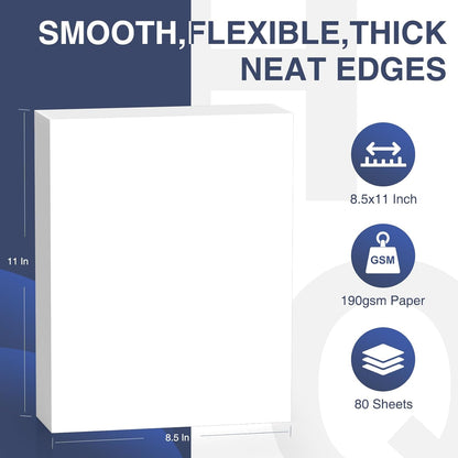 Cardstock 8.5 x 11 Inch 80 Sheets 190 gsm Heavyweight Card Stock Paper White Cardstock Printer Paper Perfect for Wedding Invitations, DIY Cards, Postcards, Photos, Art and Crafts