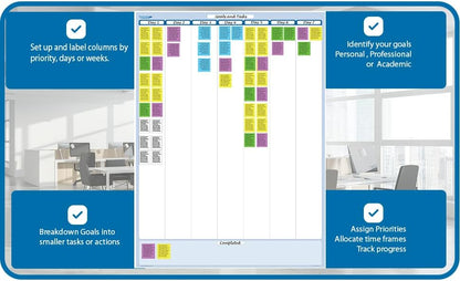 Sky Blue 7-Column Task, Goals & Objective Wall Vertical Organizer 48" x 32". Complete with Marker