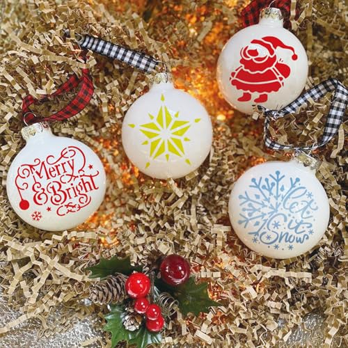 30pcs Small Christmas Stencils for Painting on Wood Reusable Drawing Merry Christmas Stencil 3 Inch Stencils for Ornament DIY Crafts Xmas Balls Home Décor (30 Count)