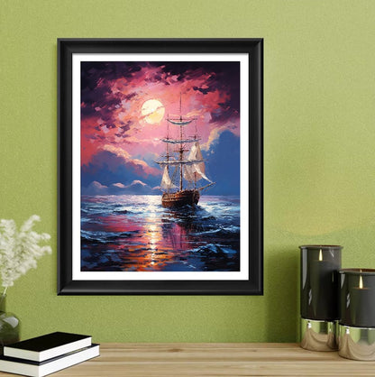 Leczany Cross Stitch Stamped Kit for Adults or Kids - Sailing and Sunset | DIY Embroidery Starter Patterns Craft Kit Needlepoint for Beginner | 11CT, 3 Strands | 13.4x17.7 inches