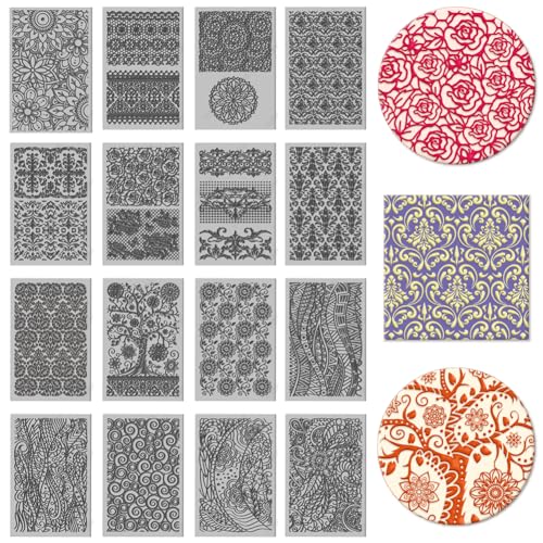 16 Sheets 16 Styles Retro Lace Polymer Clay Texture Mat Mandala Tree Modeling Pattern Pad Bohemian Texture Sheets for Polymer Clay Making Earrings Jewerly Tools
