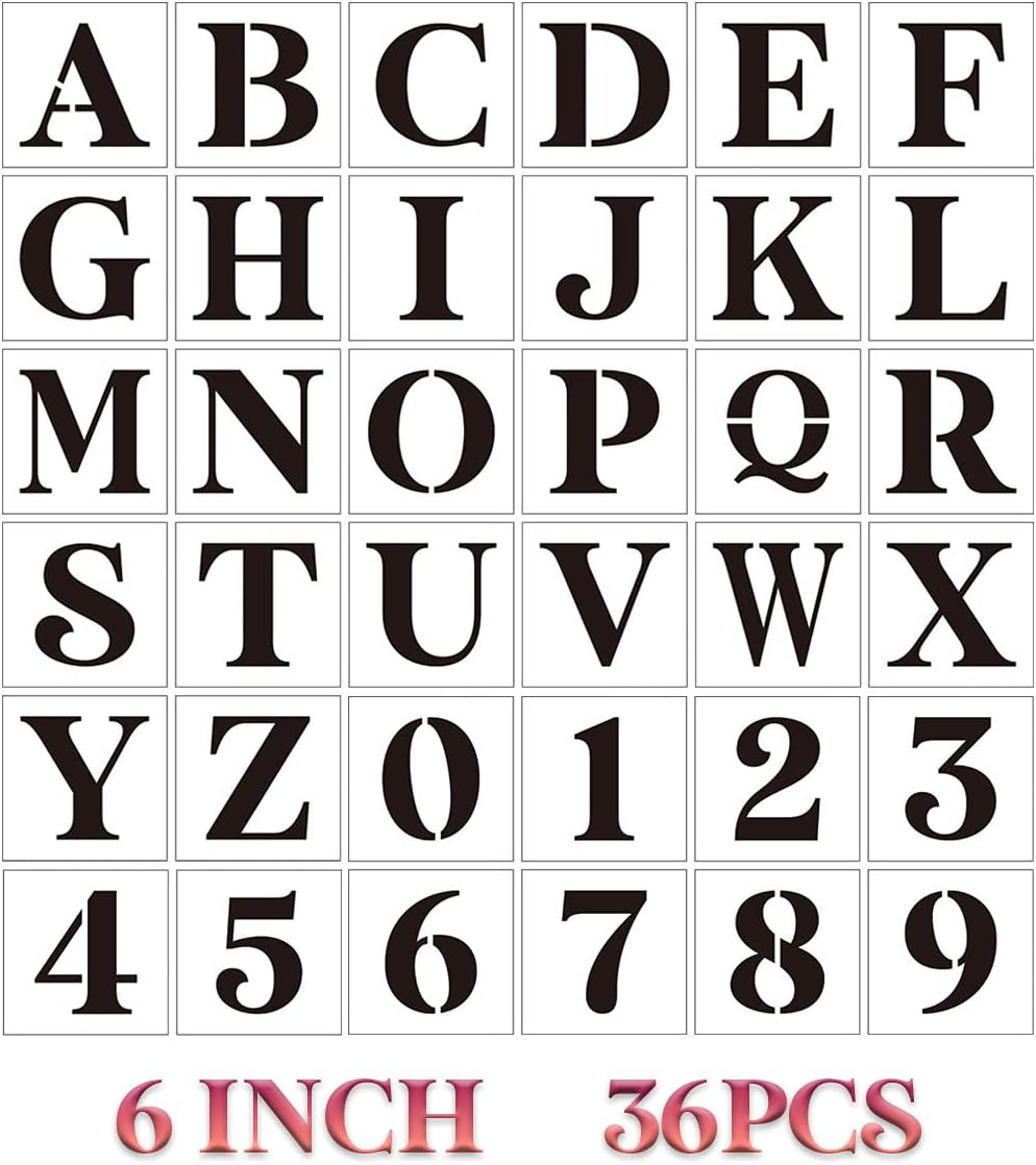Wooden Letter Stencils - 6 Inch Alphabet & Number Stencils for Painting on Wood, Wall, Door, Porch