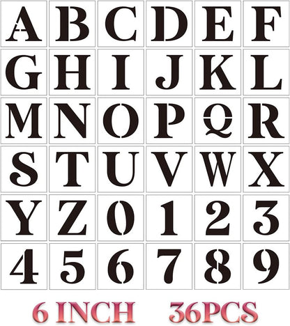 Wooden Letter Stencils - 6 Inch Alphabet & Number Stencils for Painting on Wood, Wall, Door, Porch