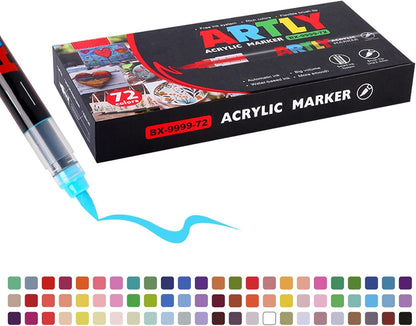 Acrylic Paint Markers, Acrylic Paint Pens, Fabric Markers for Textile, Rock, Glass, Wood, Paper, Ceramic, Canvas DIY Art Supplies Kit for Kids and Adults (72) - Crafty Corner