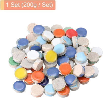 MECCANIXITY 200g Ceramic Mosaic Tiles for Crafts Bulk, Round Mixed Colors Ceramic Tiles for Mosaic Kits Garden Stepping Stone Cup Mat