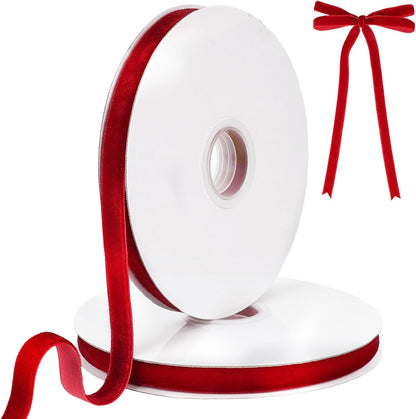 Red Velvet Ribbon, 0.39 Inch x 20 Yards Single Faced Red Ribbon for Gift Wrapping, Bow Making, Christmas Tree Decorations, Wreath Making and DIY Crafts (10 Yards Each Roll) - Crafty Corner