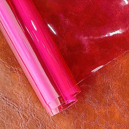 HYANG DeepPink Transparent PVC Super Clear Holographic Vinyl Faux Leather Sheets 1 Roll 12" x 47"