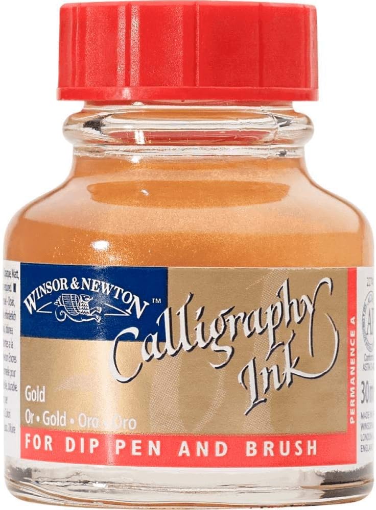 Winsor & Newton Calligraphy Ink, 30ml (1-oz) Bottle, Gold - Crafty Corner