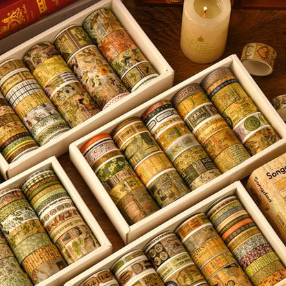 36 Rolls Vintage Washi Tape Pack Retro Arts Adhesive Tapes Wide Chronicle Decorative Masking Tape Sets for Craft (36 Count)