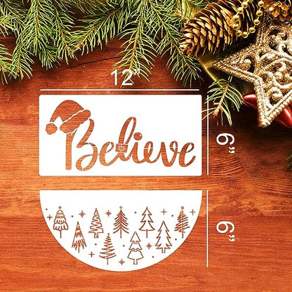 Christmas Stencils for Crafts Reusable 12" Half Round Christmas Stencil (12 Count)