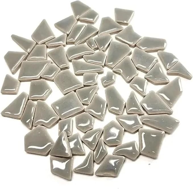 Mosaic Tiles 200g/7.05oz(Approx. 155-170pcs) Porcelain Mosaic Tiles 1-2.5cm 0.4mm Thickness Ceramic Mosaic Stones DIY Mosaic Craft Material(Light Grey)