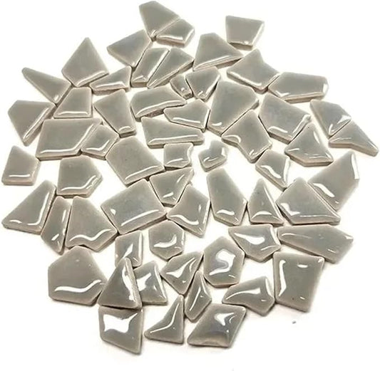 Mosaic Tiles 200g/7.05oz(Approx. 155-170pcs) Porcelain Mosaic Tiles 1-2.5cm 0.4mm Thickness Ceramic Mosaic Stones DIY Mosaic Craft Material(Light Grey)