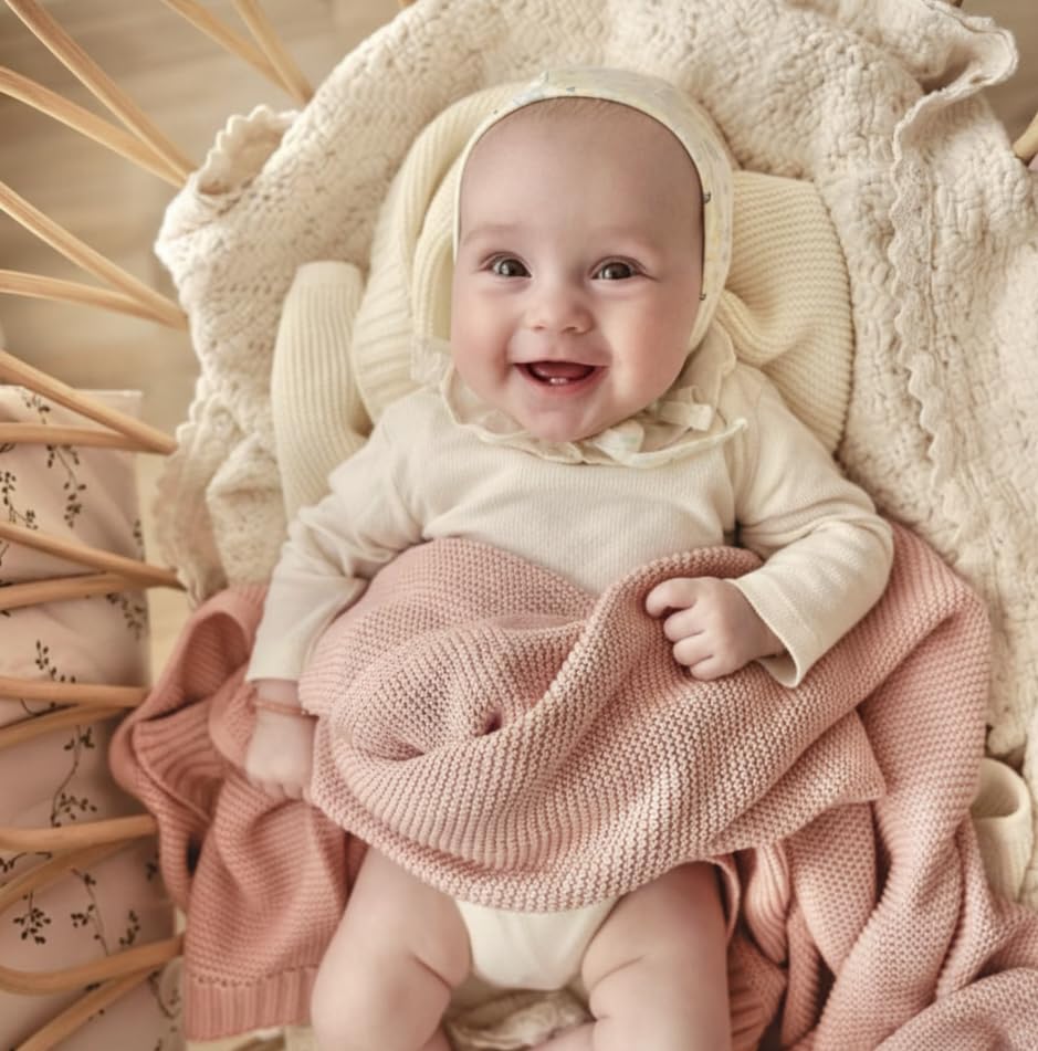 100% Organic Cotton Heritage Knit Textured Baby Quilt Blanket for Girls