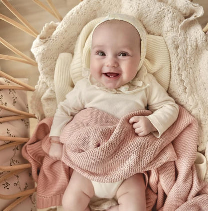 100% Organic Cotton Heritage Knit Textured Baby Quilt Blanket for Girls