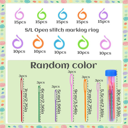 LUNARM Stitch Markers, 5 Colors/2 Sizes Open Stitch Markers for Crocheting with Sewing Needle, Split Ring Knitting Rings for DIY Handmade Crafts