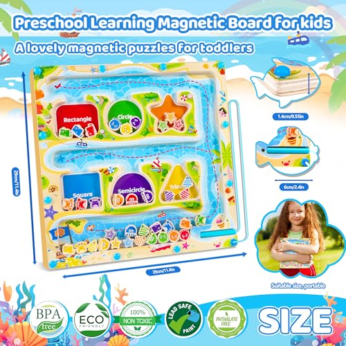 Toddlers Wooden Magnetic Color & Shape Sorting Maze & Magnetic Board