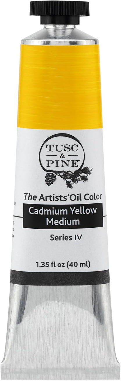 Tusc & Pine Artist Oil Paint - Cadmium Yellow Medium, 40 ml, Non-Yellowing, Rich & Creamy Consistency, Maximum Pigment Load, Small Batch Milled Oil Paints Made in the USA for Professional Artists