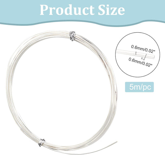 BENECREAT 23 Gauge 16 Feet Silver Square Copper Wire, Bendable Metal Craft Wire for Necklace Bracelet Making and Handmade Project