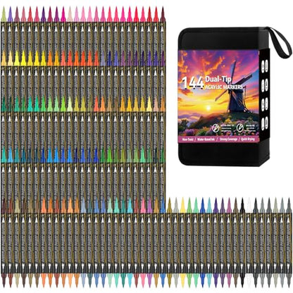 144 Colors Dual Tip Acrylic Paint Markers (72 Count)