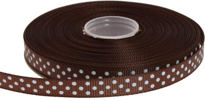 Polka Dot Grosgrain Ribbon 25 Yard Each Roll 100% Polyester (3/8", Coffee) - Crafty Corner