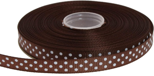 Polka Dot Grosgrain Ribbon 25 Yard Each Roll 100% Polyester (3/8", Coffee) - Crafty Corner