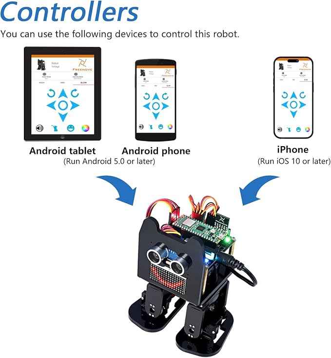 Freenove Bipedal Robot Kit for Raspberry Pi Pico W (Included) (Compatible with Arduino IDE), LED Matrix Expressions, Obstacle Avoidance, Colorful Lights, Buzzer, Speaker, App