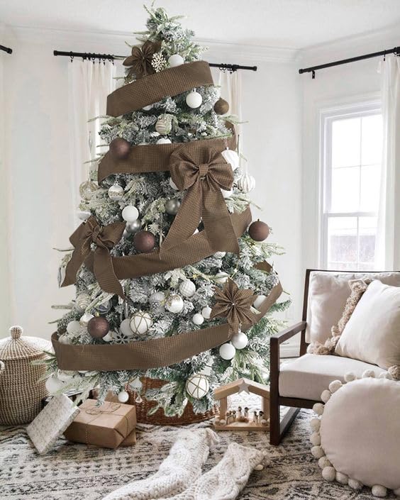 4 inch Brown Square Mesh Christmas Wired Ribbon 10 Yards (30 Foot)