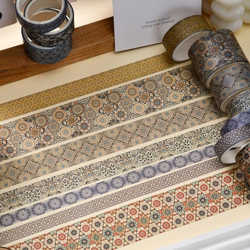 12 Rolls Exotic Charm Washi Tape Set Floral Arts Adhesive Tapes Geometric Garden Decorative Masking Tape Sets for Craft (12 Count)