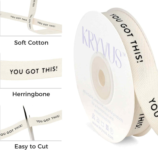 You Got This Ribbon - 5/8 Inch x 12 Yards Natural Twill Tape Ribbon, Cotton Herringbone Ribbons for Gift Wrapping, Birthdays, Weddings, Christmas, Anniversaries, Valentine's Day, Mother's Day - Crafty Corner