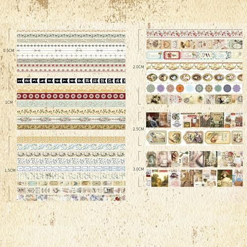 36 Rolls Vintage Washi Tape Pack Retro Arts Adhesive Tapes Wide Chronicle Decorative Masking Tape Sets for Craft (118.1102 Foot)