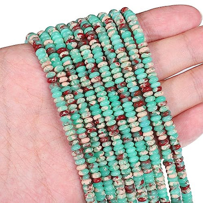Natural Green Shoushan Disk Stone Beads 4x2mm 160pcs Rondelle Loose Semi Gemstone Beads for Jewelry Making Design (160 Count)