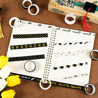 12 Rolls Graduation Washi Tape 2026 Grad Black Foil Gold Washi Masking Tape Graduation Congratulations Decorative Paper Sticker for Scrapbook DIY Art Crafts Gift Wrapping (117.6 Foot)