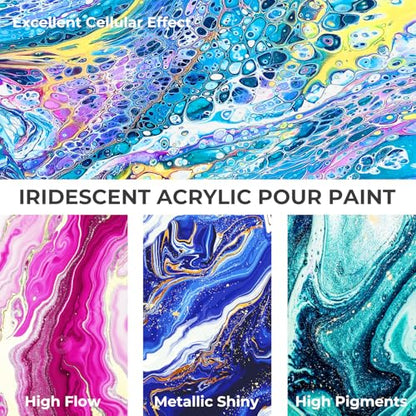 8 Colors Iridescent Metallic Acrylic Pour Paint Supplies Kit 8.45oz (67.6 Fl Oz)