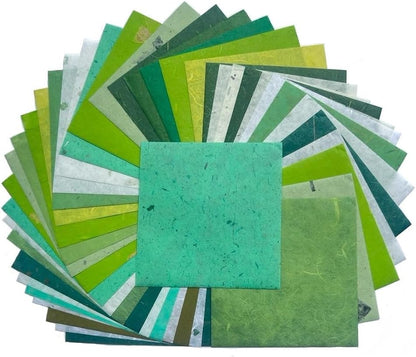 50 Sheets 6 x 6 Inches Natural Fiber Mulberry paper Sheets Square Origami Paper Arts Folding Craft, Decoration Paper, Square Folding Paper for DIY Crafts (Mixed Green Rice Straw etc.,,, 6 x 6) - Crafty Corner