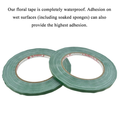HAHIYO Green 0.25Inch Wide (200Feet/66Yard Total) 2Rolls Floral Tape Waterproof Florist Tape Flower Wrap Adhesive Waterproof Decorative Tape for Bouquet Stem Wrapping Flower Arranging and Floral Craft