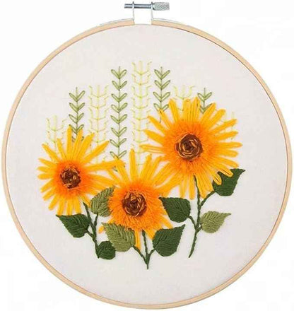 ZQB Haven Needle Point Kits Adults Full Range of Starter Including Instructions Stamped Cloth with Pattern Hoop Color Threads and Tools Art Projects(Sunflower Florals)
