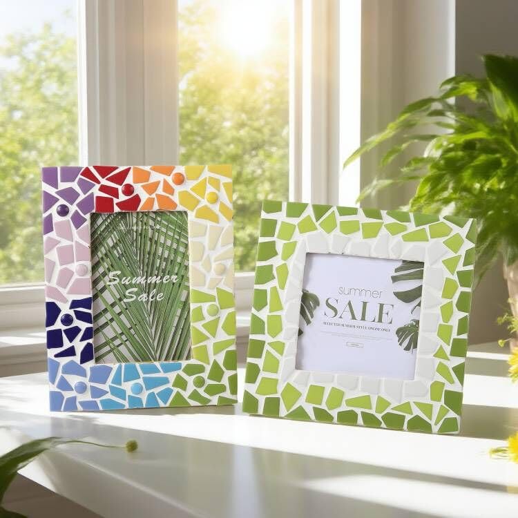 Mixed Green Glass Mosaic Tiles for Crafts Bulk