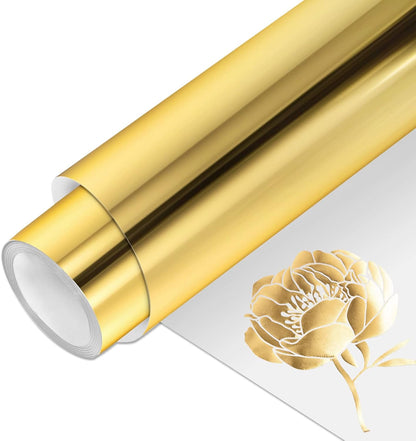 VINYL FROG Metallic Foil HTV Vinyl Roll 12" x5ft Gold Heat Transfer Vinyl Chrome Iron on Vinyl Easy to Cut & Weed DIY Heat Press Design for T-Shirts