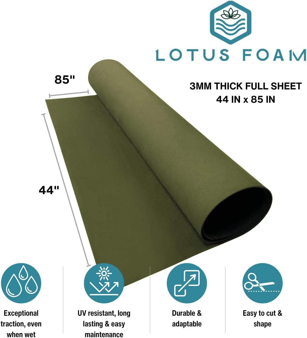 LotusFoam Large 3mm EVA Foam Sheet - 44"x 85" High Density Foam 130 kg/m3 for Cosplay, Costumes, Crafts, Flooring, Outdoor Use - 35 Colors (Olive Green) - Olive Green - Crafty Corner